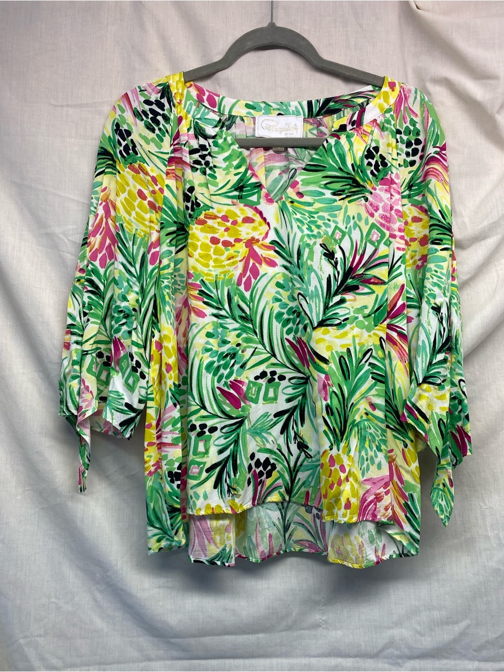 Cappagallo Green Floral Tie-Sleeve Women’s Top - Petite Large, Gently Used
